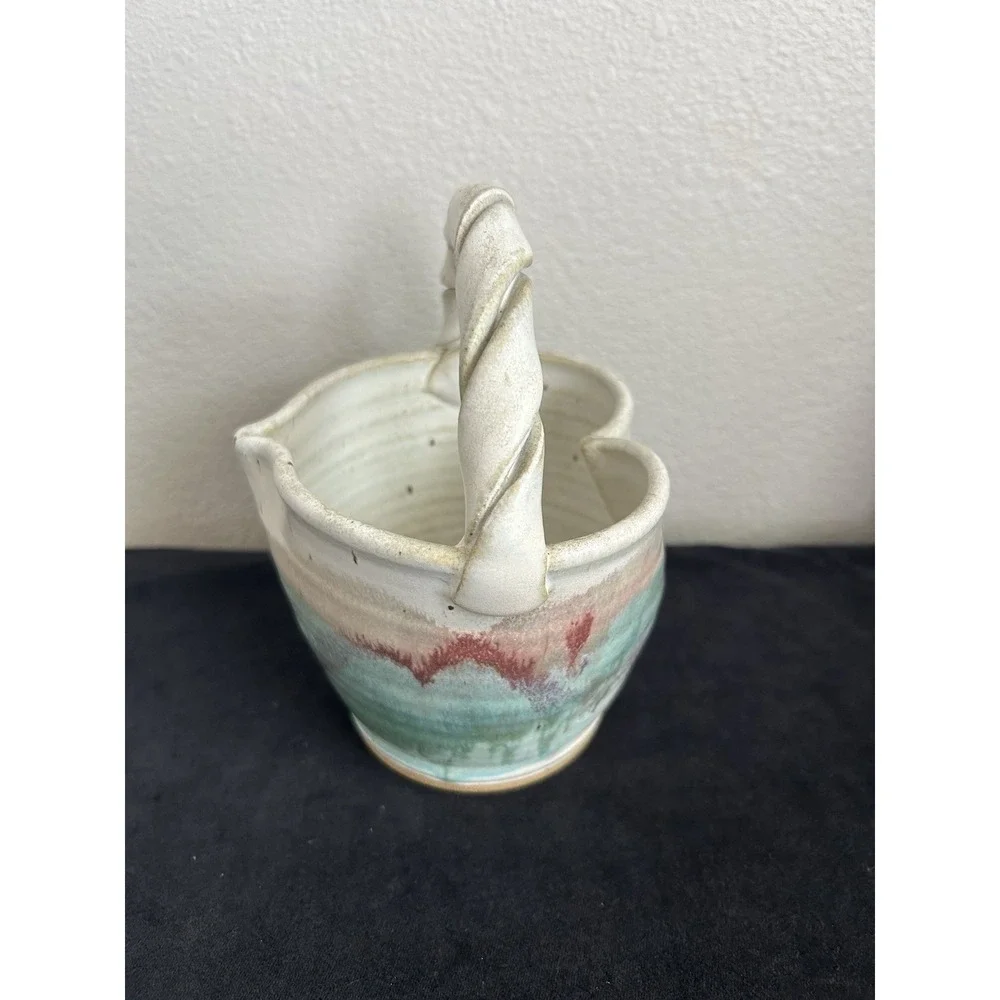ARIA Signed Studio Pottery Basket Twist‎ Handle Roswell New Mexico